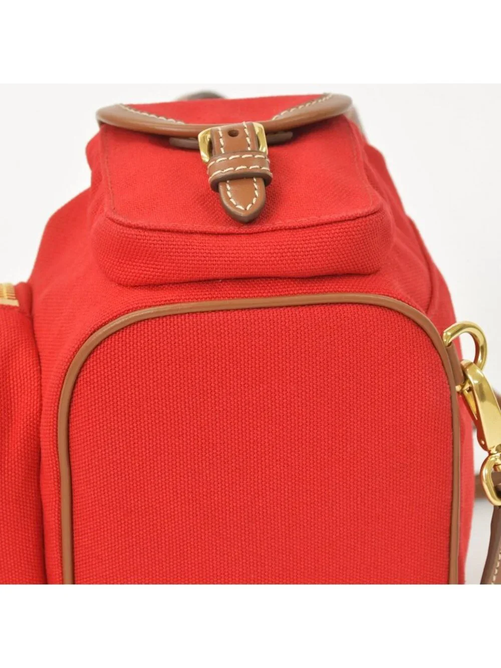 Miu Miu Canvas Leather Backpack Red Brown Gold
